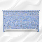 Mother Of Pearl Inlay Floral Design 2 Drawers & 4 Doors Sideboard table Light Blue